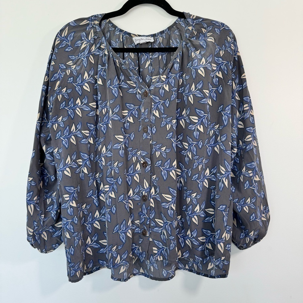 BAYLA JANE | 100% Silk Floral A-Line Blouse Gathered Sleeves